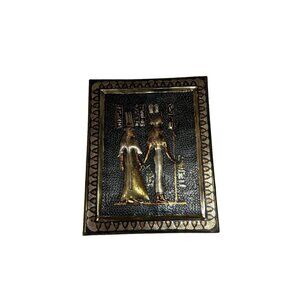 Ancient Egypt Relief Goddess Hathor With Queen Nefertari Wall Art Metal Eched